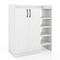 White Shoe Cabinet Engineered Wood 2-Door 4-Open Shelf Adjustable Storage